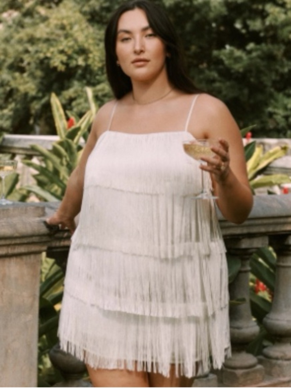 Abercrombie & Fitch White Fringe Slip Dress